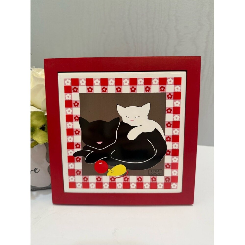 Vintage 1983 Linda Morgan Sleeping Cats Trivet Wall Hanging Cottagecore
